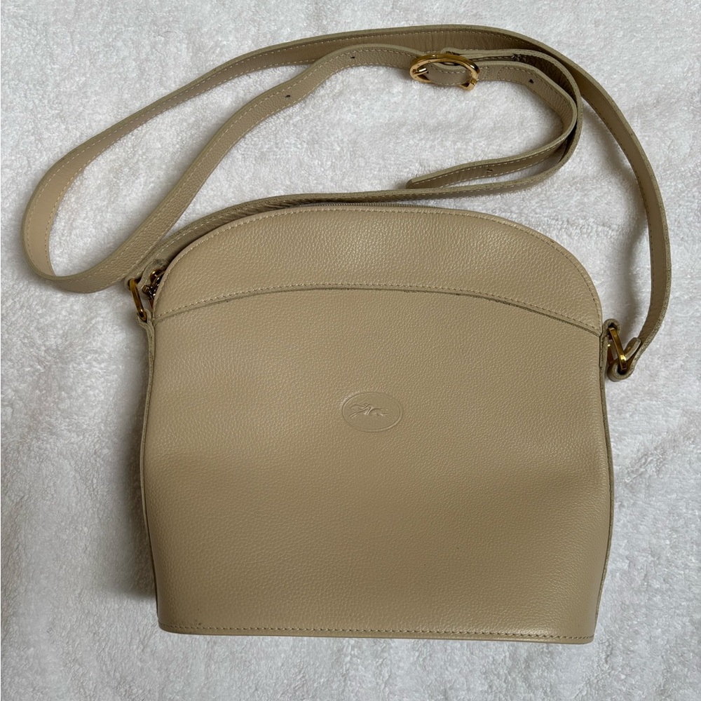 Longchamp Light Tan/Ecru Crossbody Bag with Adjustable Strap